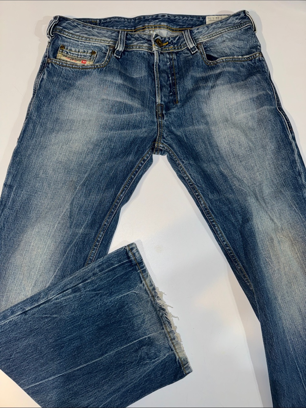 Men's Diesel Zathan Blue Distressed Wide Leg Jeans size 31x30